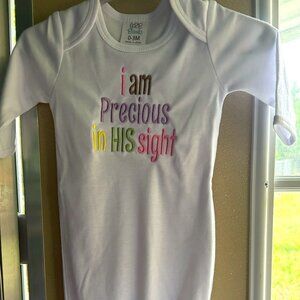 Precious In his sight baby gown. White with embroidery. Size 0-3 month.